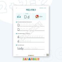 Zeszyt ćwiczeń – Litery D i E: Poznaję litery drukowane (5–6 lat) — przykładowa karta pracy 1