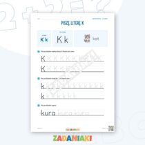 Zeszyt ćwiczeń – Litery K i L: Poznaję litery drukowane (5–6 lat) — przykładowa karta pracy 1