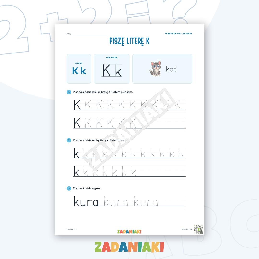 Zeszyt ćwiczeń – Litery K i L: Poznaję litery drukowane (5–6 lat)