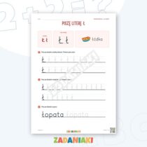 Zeszyt ćwiczeń – Litery Ł i Y: Poznaję litery drukowane (5–6 lat) — przykładowa karta pracy 1