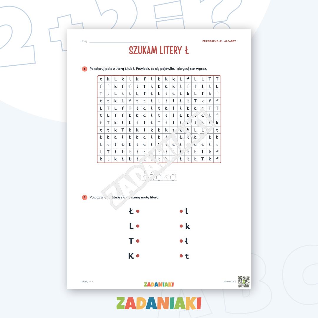 Zeszyt ćwiczeń – Litery Ł i Y: Poznaję litery drukowane (5–6 lat) — podgląd 3