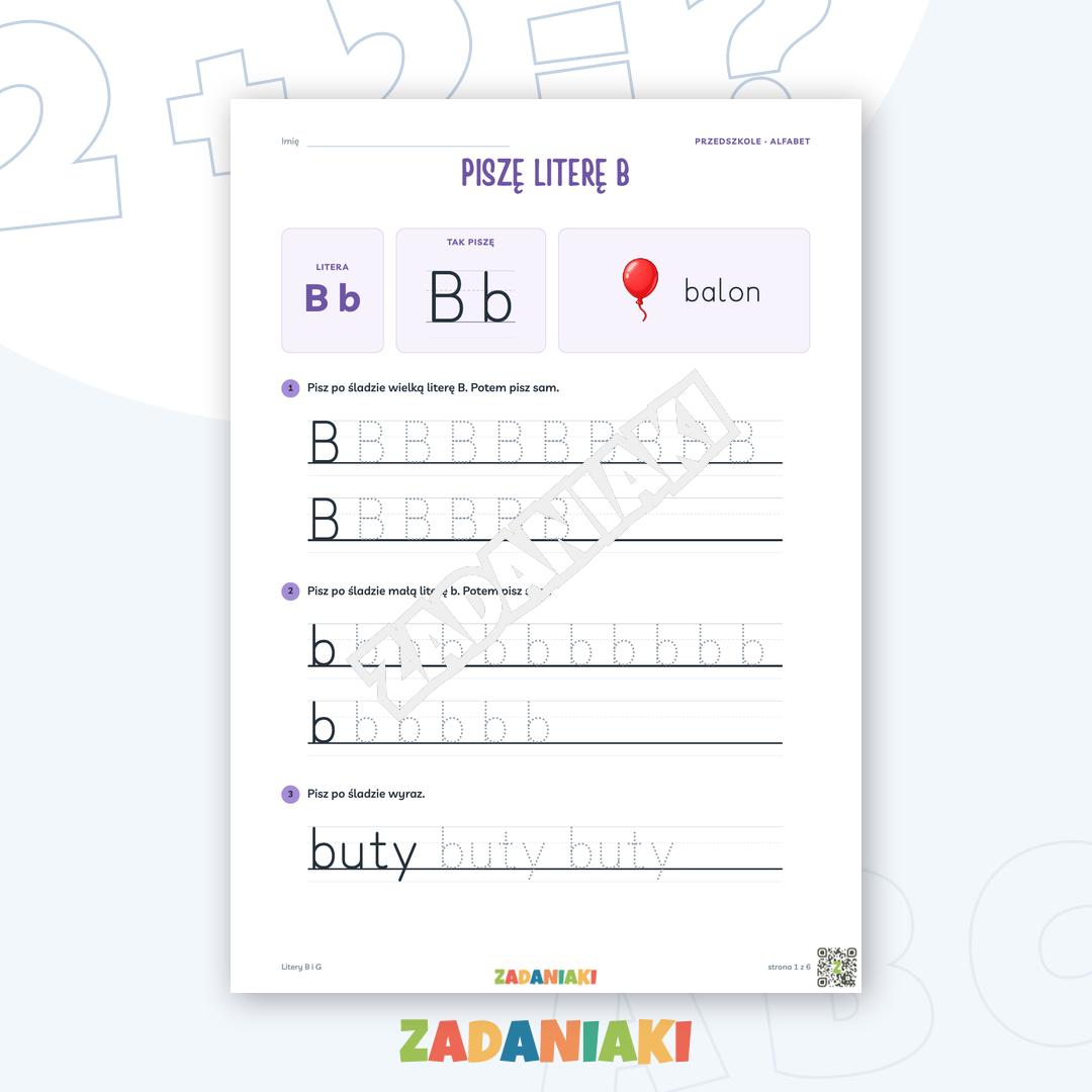 Zeszyt ćwiczeń – Litery B i G: Poznaję litery drukowane (5–6 lat)