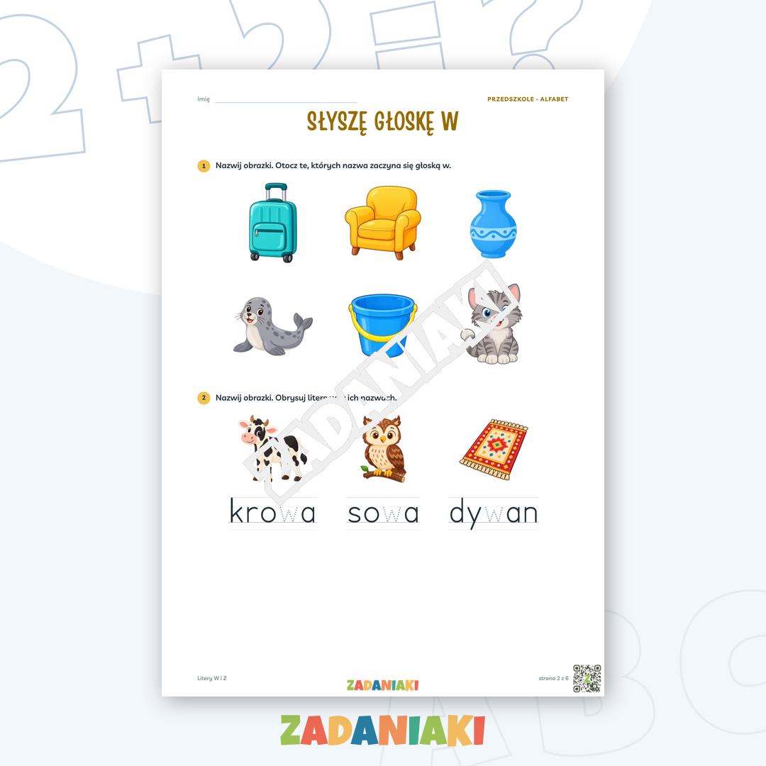Zeszyt ćwiczeń – Litery W i Z: Poznaję litery drukowane (5–6 lat) — podgląd 2