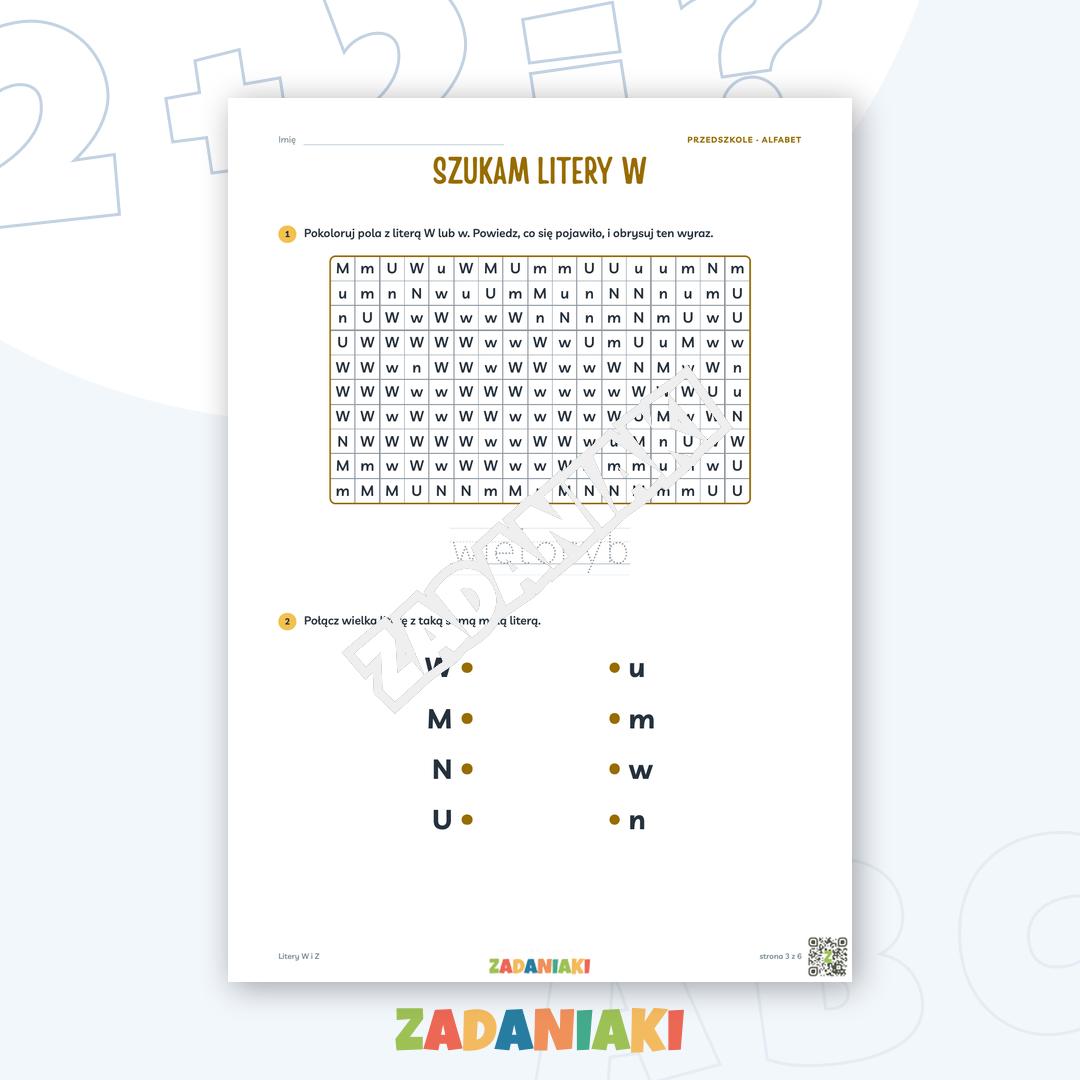 Zeszyt ćwiczeń – Litery W i Z: Poznaję litery drukowane (5–6 lat) — podgląd 3