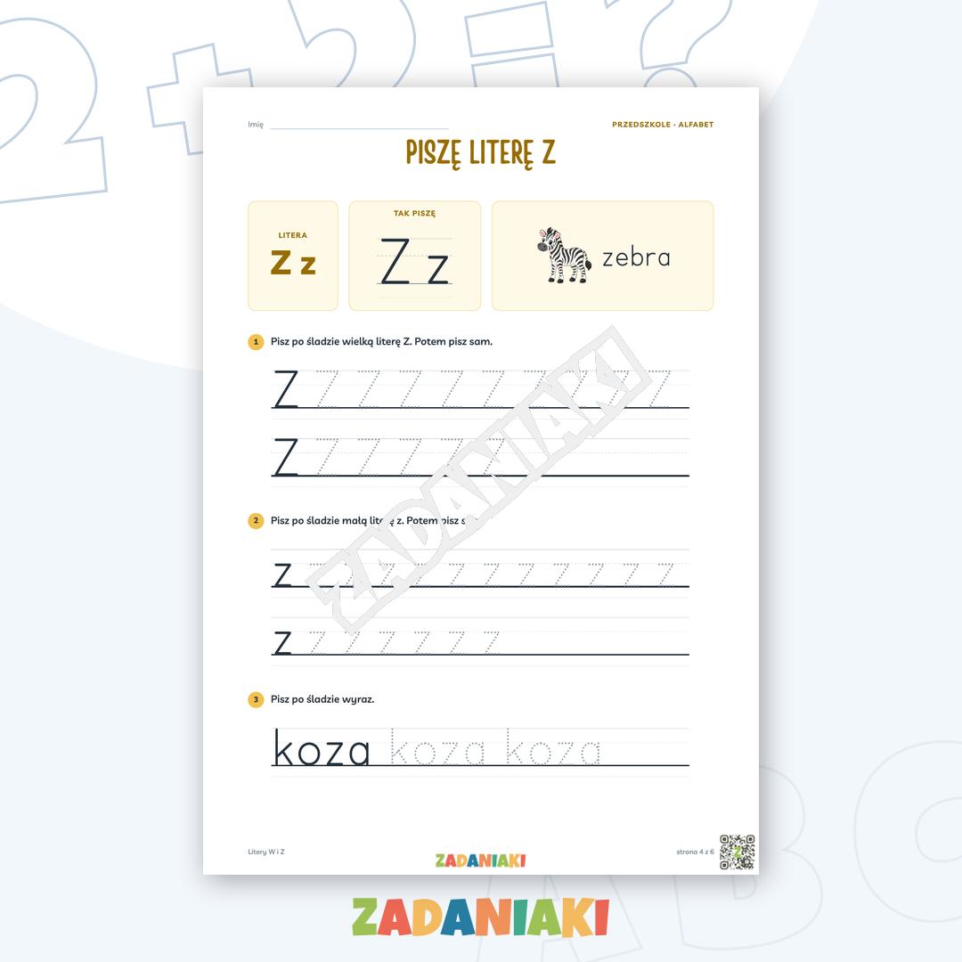 Zeszyt ćwiczeń – Litery W i Z: Poznaję litery drukowane (5–6 lat) — podgląd 4