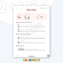 Zeszyt ćwiczeń – Litery Ę i Ą: Poznaję litery drukowane (5–6 lat) — przykładowa karta pracy 1