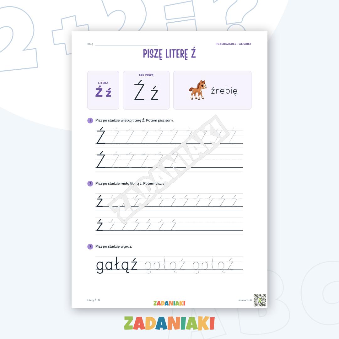 Zeszyt ćwiczeń – Litery Ź i Ń: Poznaję litery drukowane (5–6 lat)
