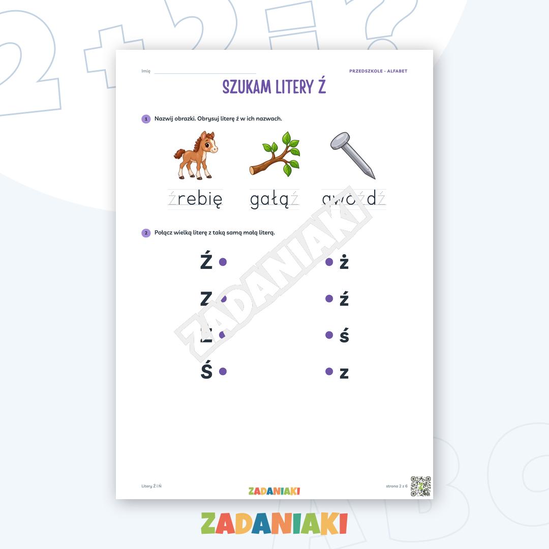 Zeszyt ćwiczeń – Litery Ź i Ń: Poznaję litery drukowane (5–6 lat) — podgląd 2