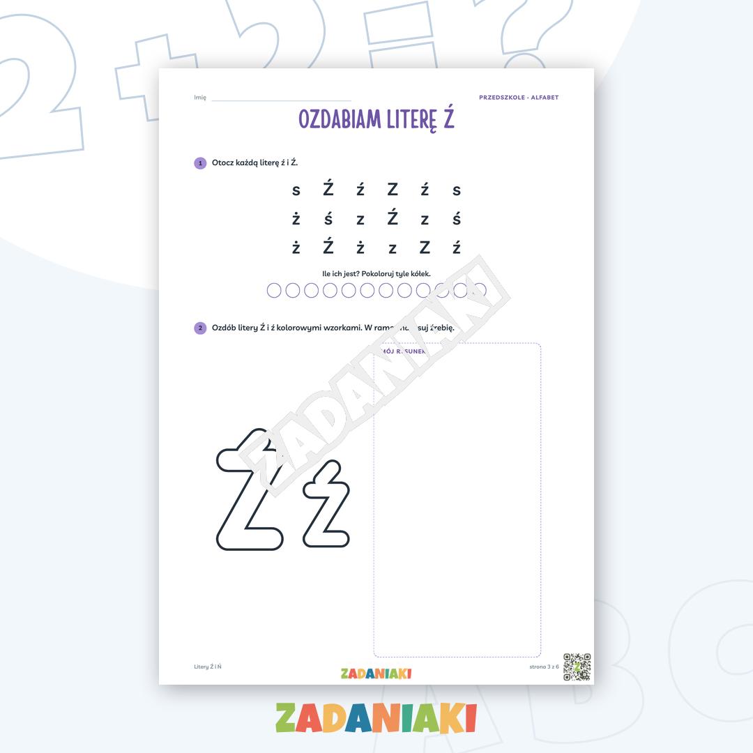 Zeszyt ćwiczeń – Litery Ź i Ń: Poznaję litery drukowane (5–6 lat) — podgląd 3