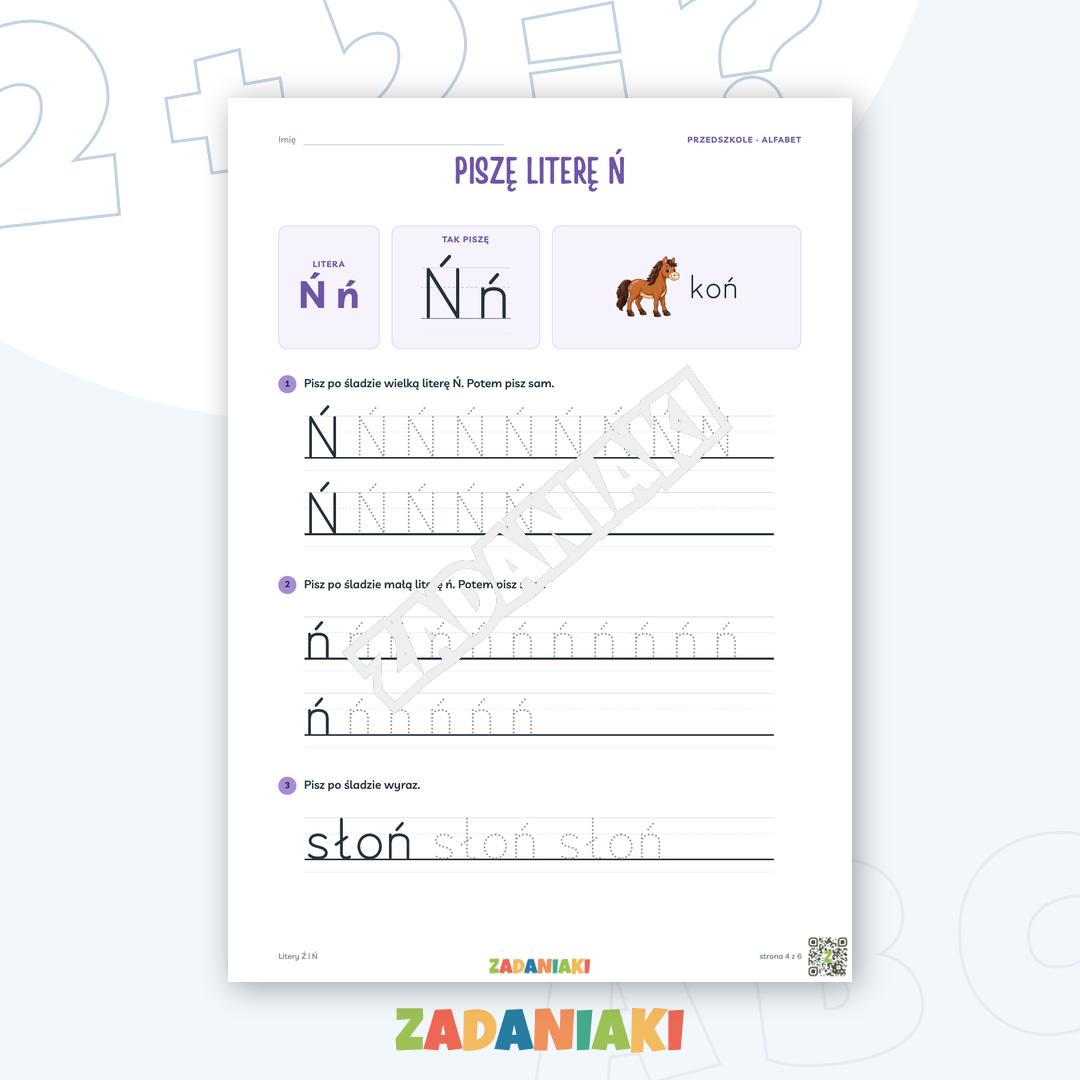 Zeszyt ćwiczeń – Litery Ź i Ń: Poznaję litery drukowane (5–6 lat) — podgląd 4