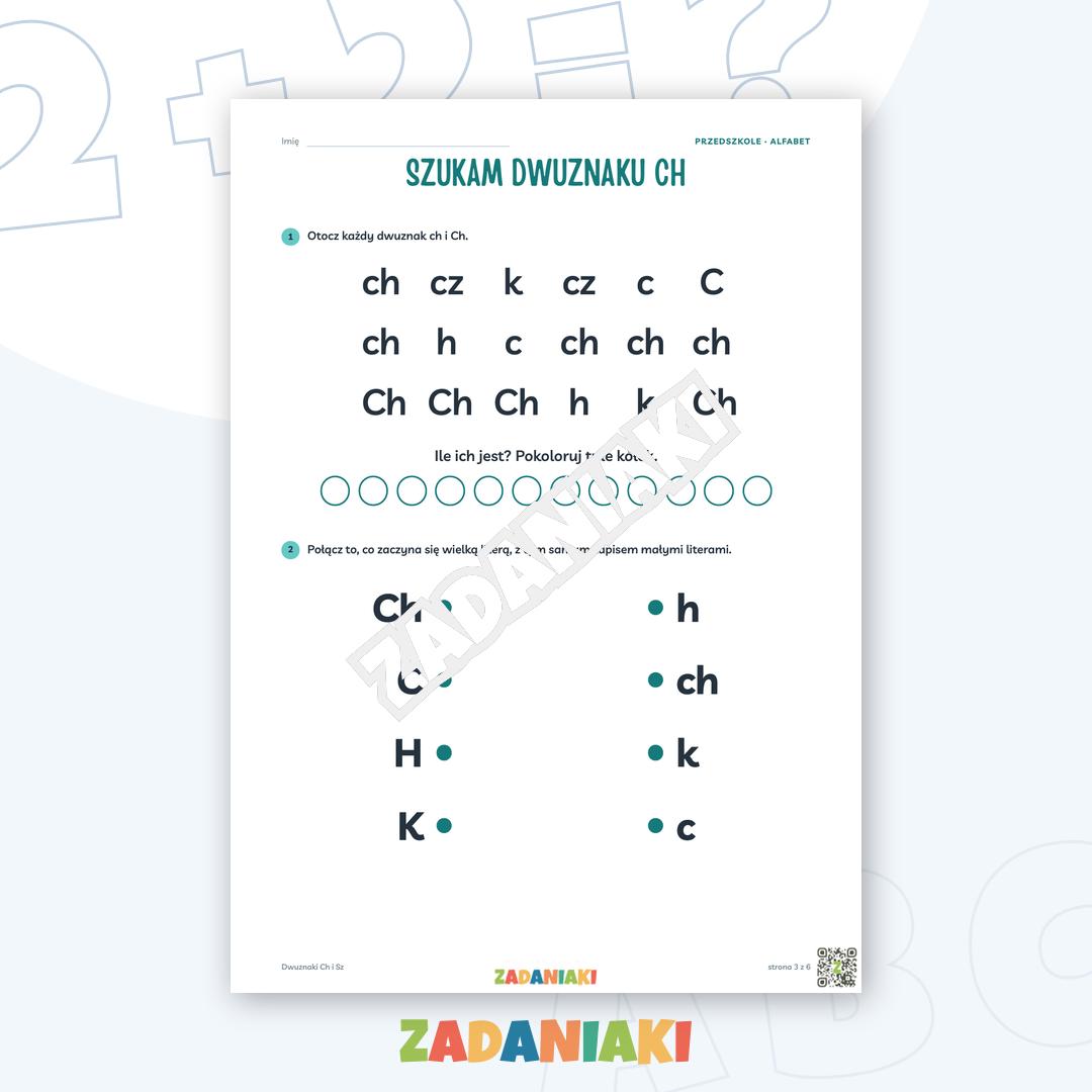 Zeszyt ćwiczeń – Dwuznaki Ch i Sz: Poznaję dwuznaki (5–6 lat) — podgląd 3