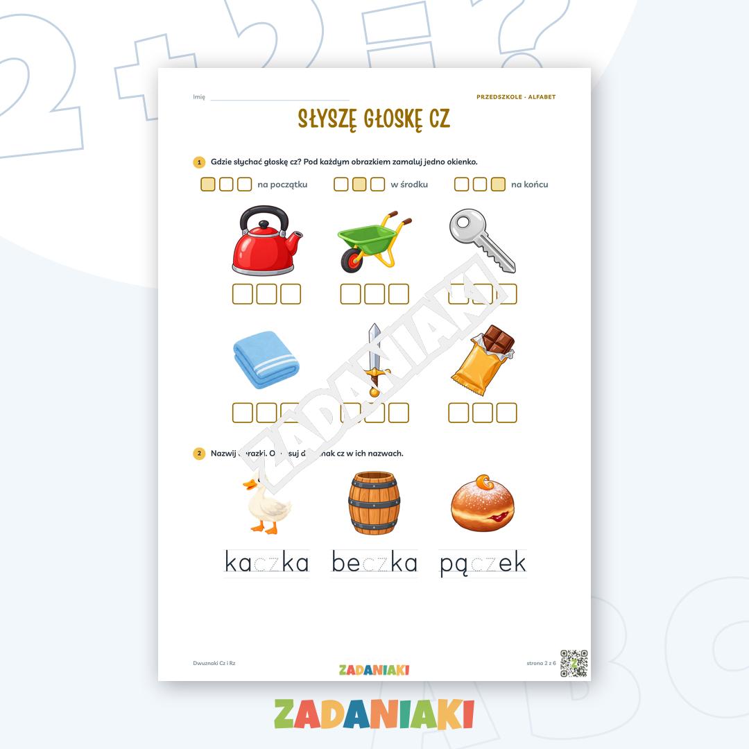Zeszyt ćwiczeń – Dwuznaki Cz i Rz: Poznaję dwuznaki (5–6 lat) — podgląd 2