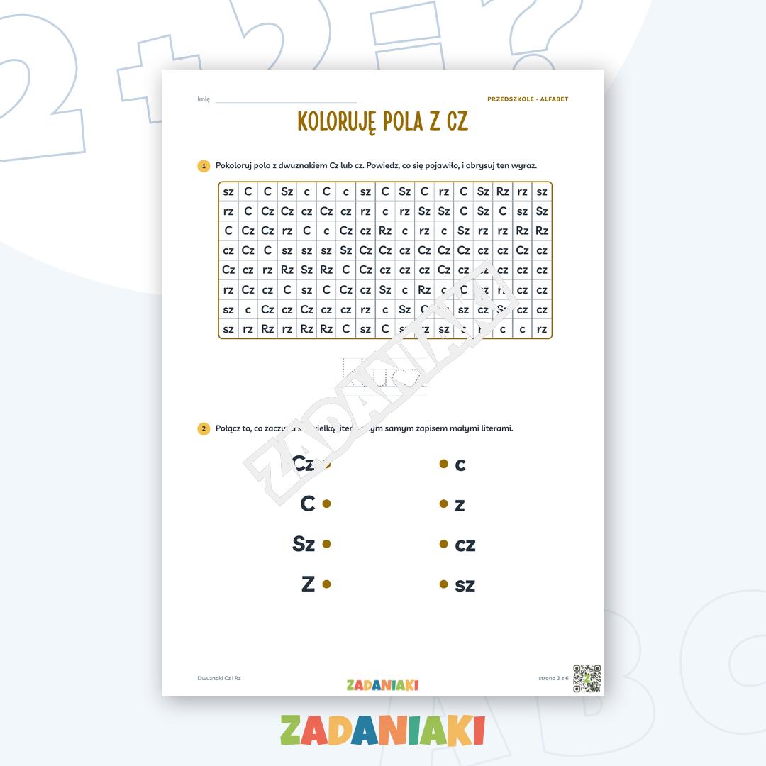 Zeszyt ćwiczeń – Dwuznaki Cz i Rz: Poznaję dwuznaki (5–6 lat) — podgląd 3