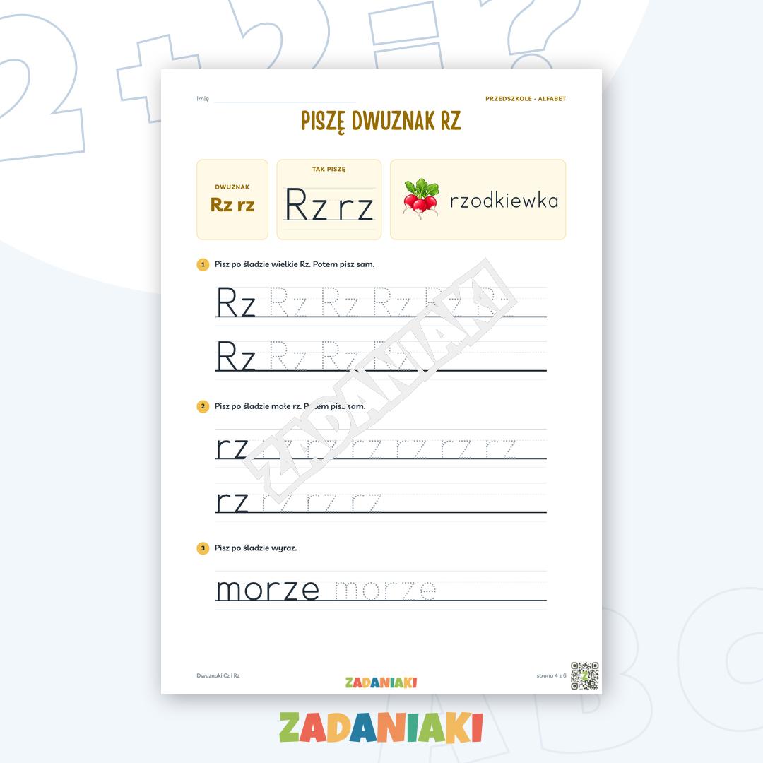 Zeszyt ćwiczeń – Dwuznaki Cz i Rz: Poznaję dwuznaki (5–6 lat) — podgląd 4