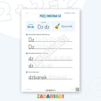 Zeszyt ćwiczeń – Dwuznaki Dz i Dź: Poznaję dwuznaki (5–6 lat) — przykładowa karta pracy 1