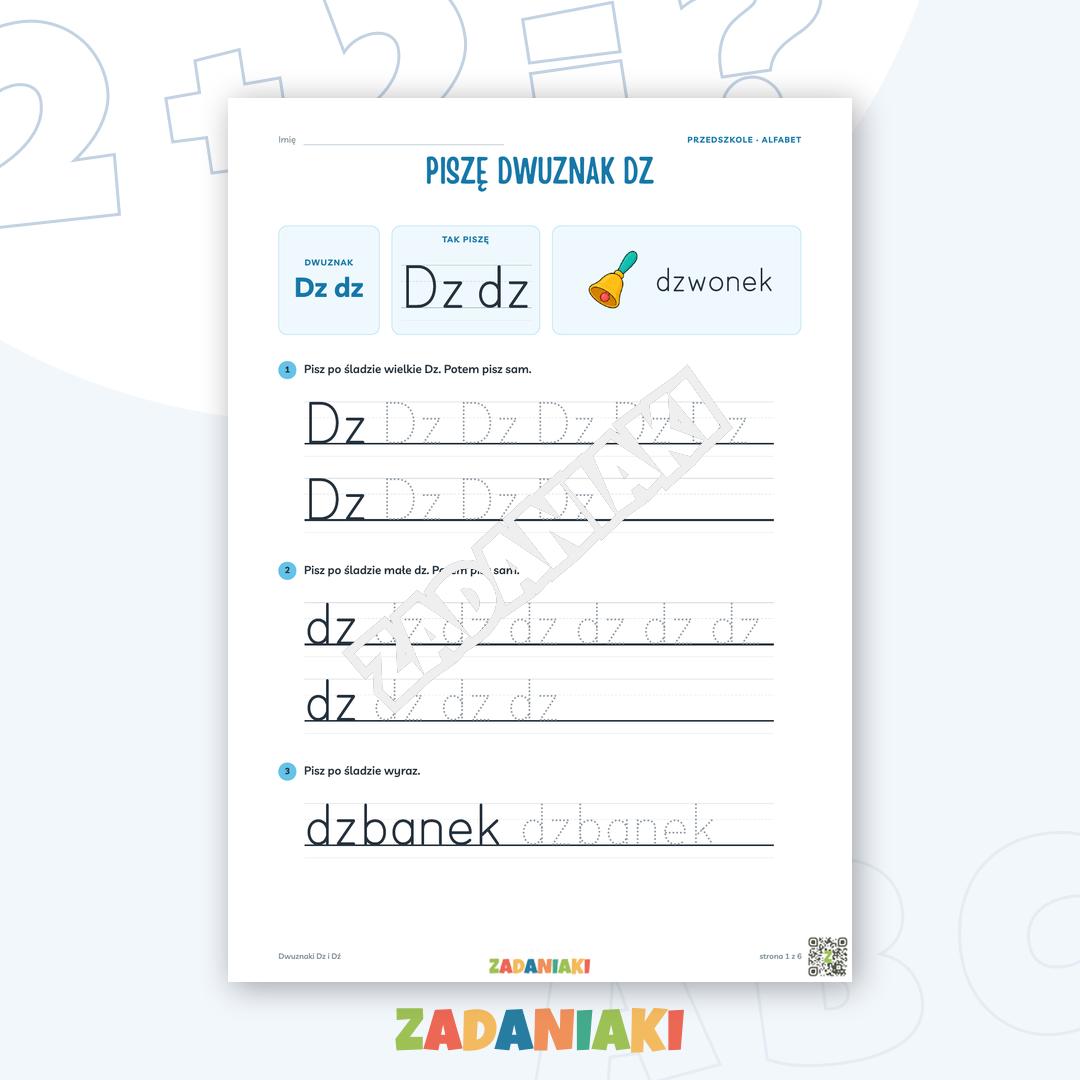 Zeszyt ćwiczeń – Dwuznaki Dz i Dź: Poznaję dwuznaki (5–6 lat)