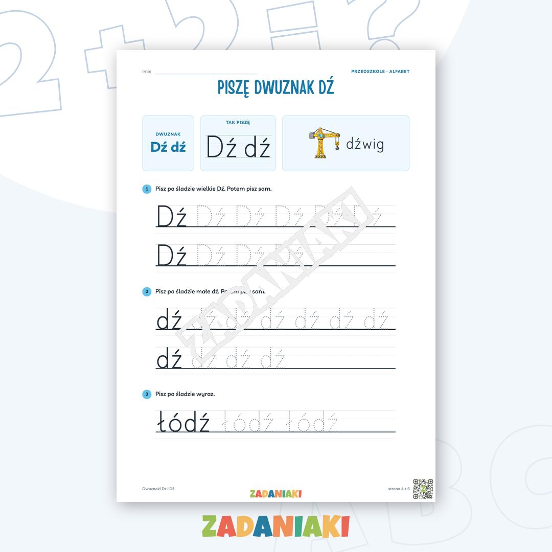 Zeszyt ćwiczeń – Dwuznaki Dz i Dź: Poznaję dwuznaki (5–6 lat) — podgląd 4