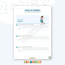 Zeszyt ćwiczeń – Zadania tekstowe – dodawanie: wybieraj dane, zapisuj działanie i pełną odpowiedź — przykładowa karta pracy 1