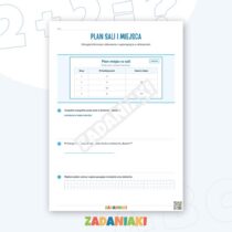 Zeszyt ćwiczeń – Plan sali i miejsca: Czytaj tabele i rozwiązuj zadania z mnożenia i dzielenia — przykładowa karta pracy 1