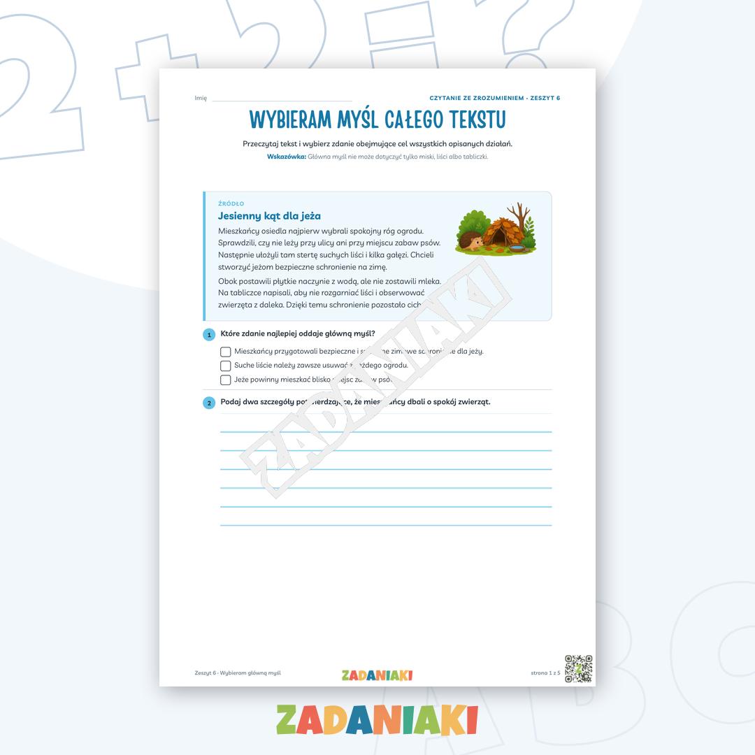 Zeszyt ćwiczeń – Wybieram główną myśl: Czytam i wyciągam wnioski