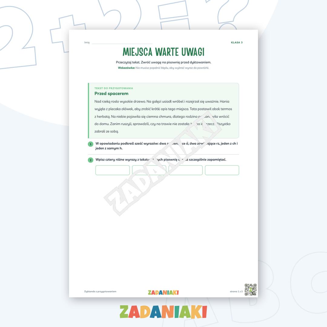 Zeszyt ćwiczeń – Dyktando z przygotowaniem: Piszę poprawnie w tekście