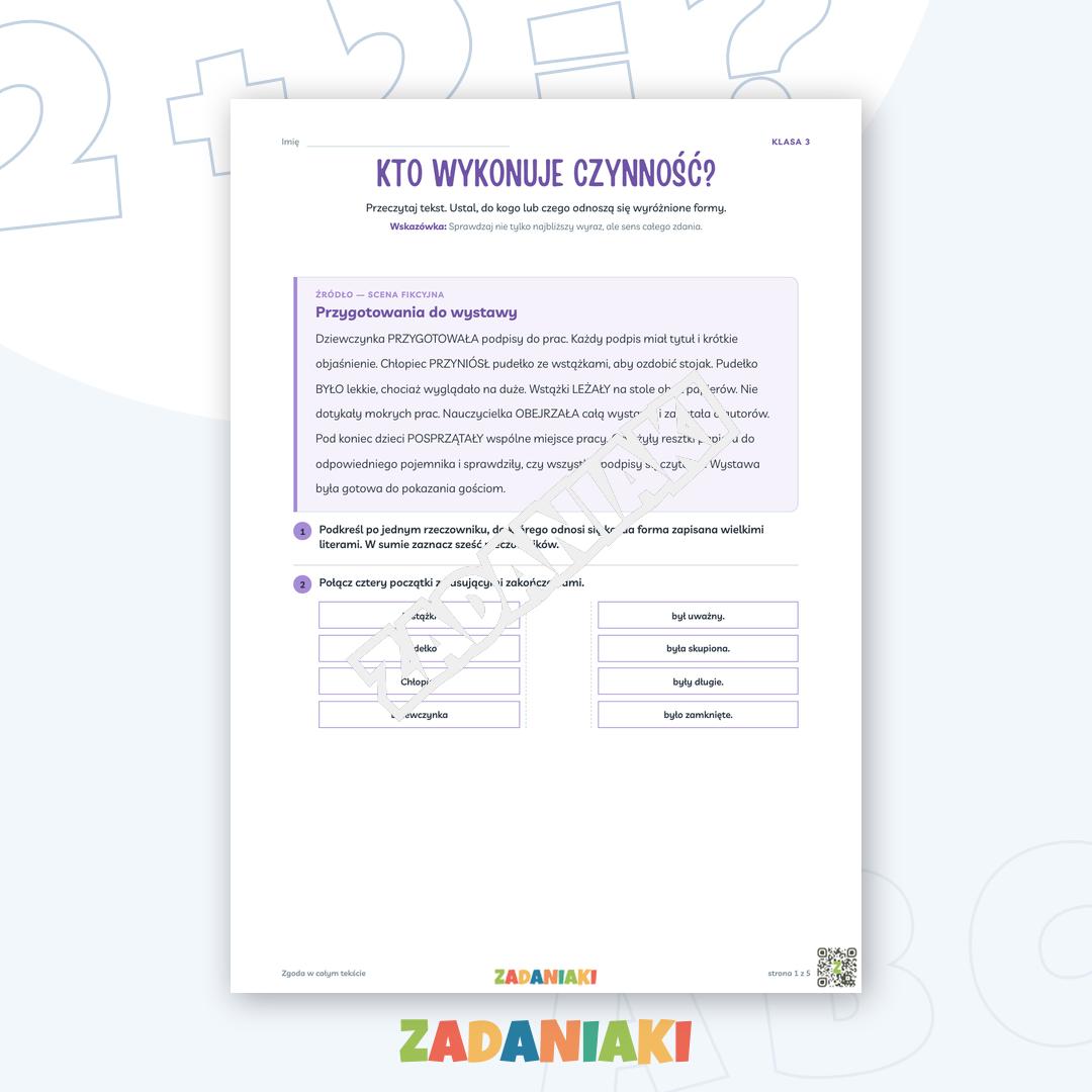 Zeszyt ćwiczeń – Zgoda w całym tekście: Buduję poprawne zdania