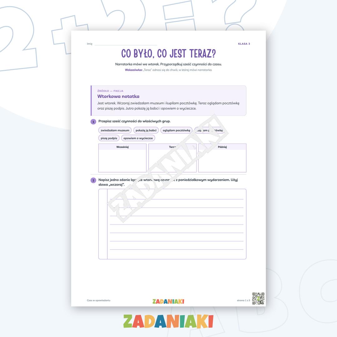 Zeszyt ćwiczeń – Czas w opowiadaniu: Buduję poprawne zdania
