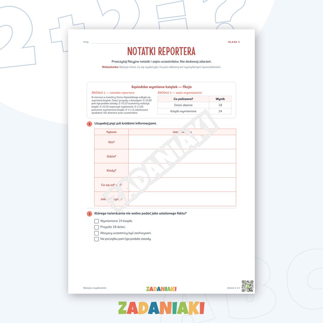 Zeszyt ćwiczeń – Relacja z wydarzenia: Piszę samodzielnie krok po kroku