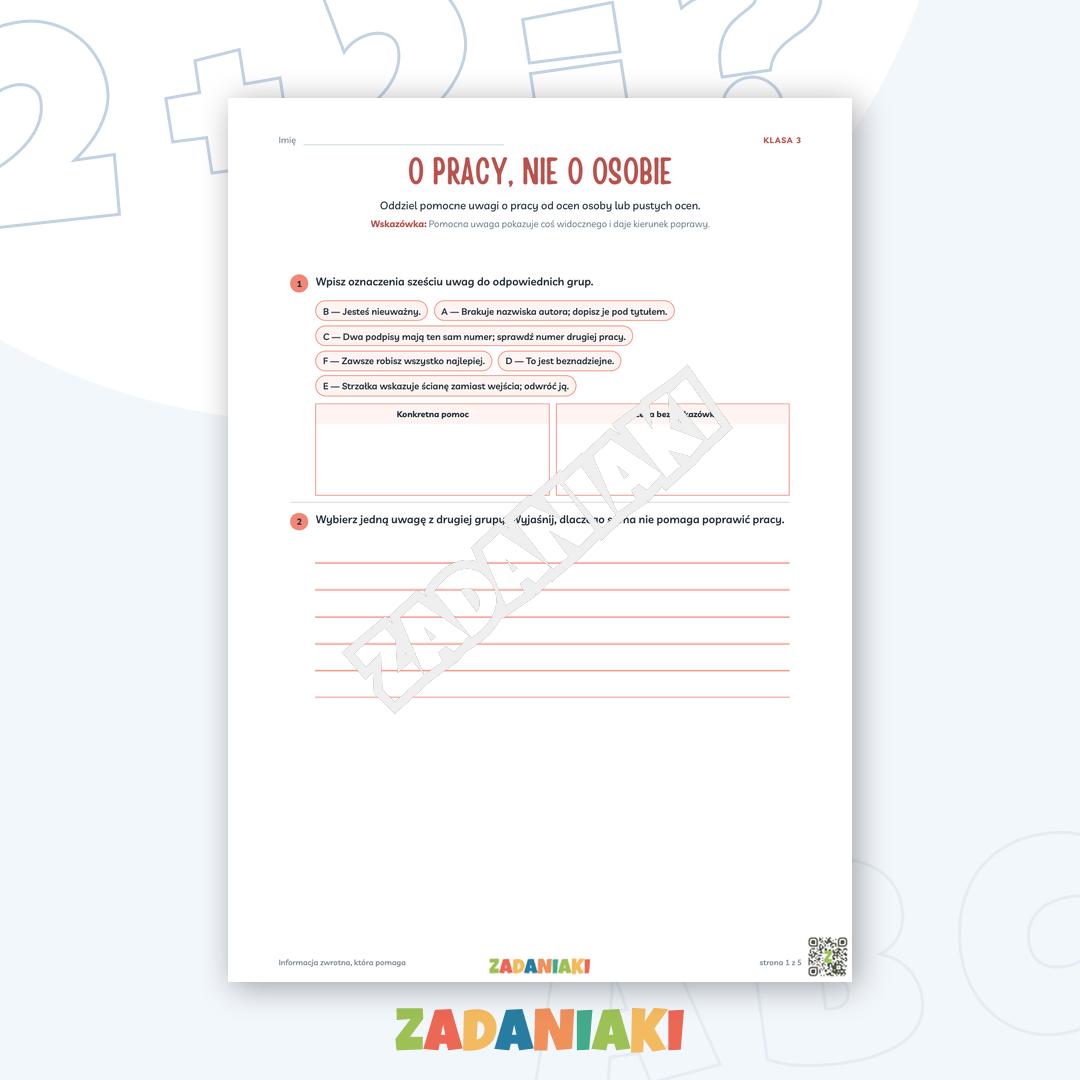 Zeszyt ćwiczeń – Informacja zwrotna, która pomaga: Buduję poprawne zdania