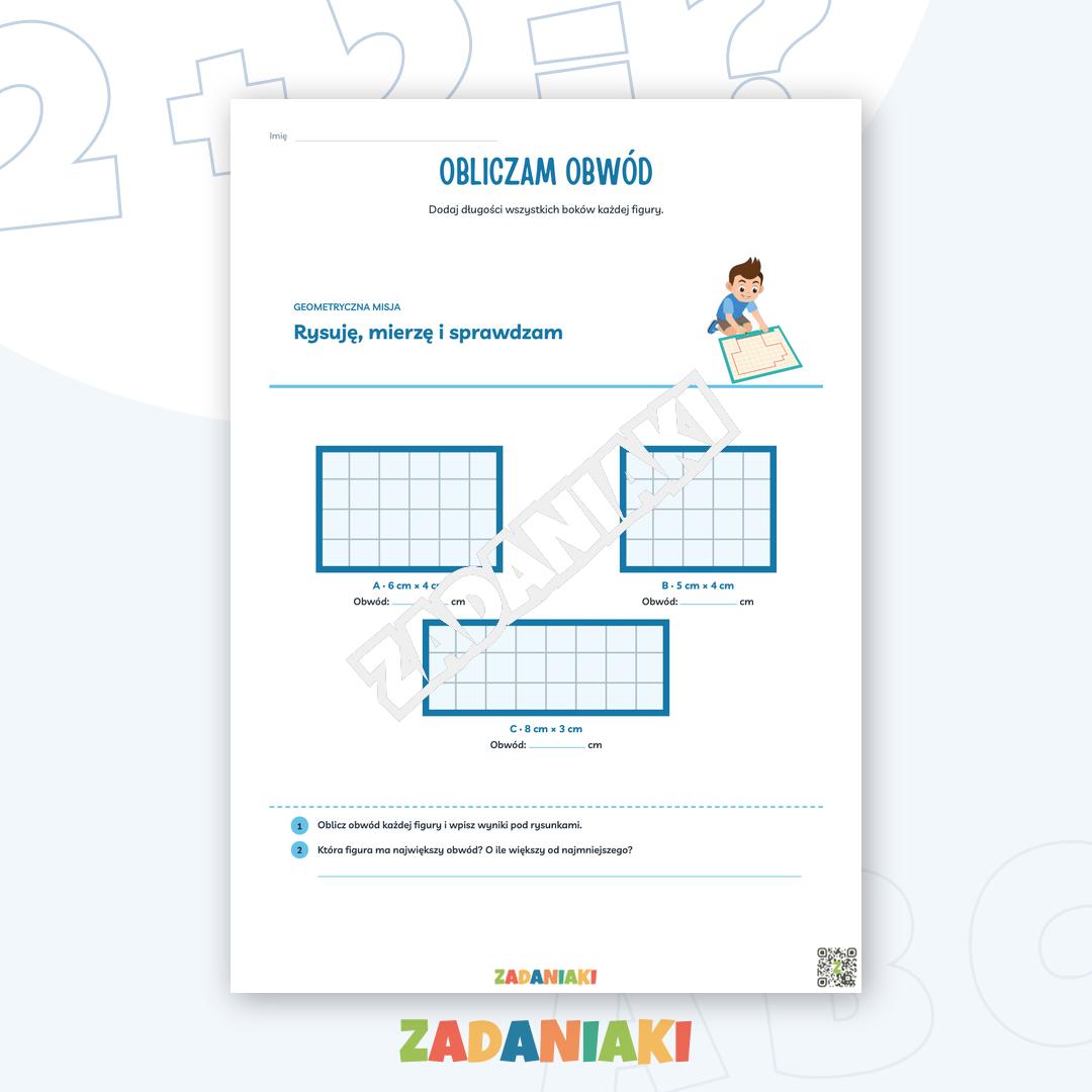 Zeszyt ćwiczeń – Geometria, obwód i siatka kwadratowa: rysuję, mierzę i obliczam krok po kroku — podgląd 2