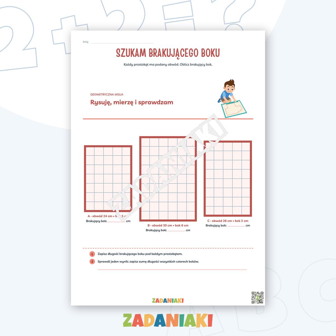 Zeszyt ćwiczeń – Geometria, obwód i siatka kwadratowa: rysuję, mierzę i obliczam krok po kroku — podgląd 3