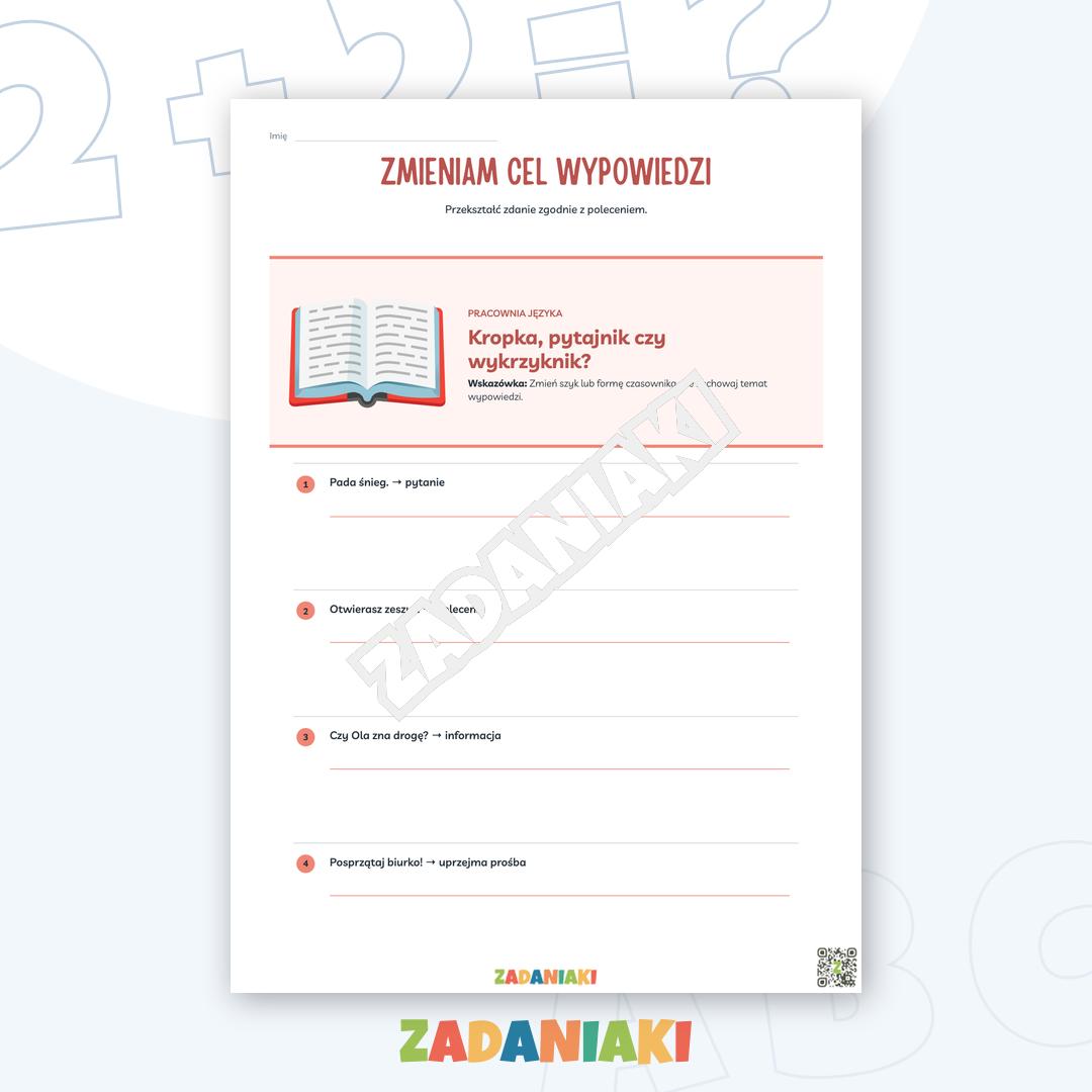 Zeszyt ćwiczeń – Rodzaje zdań i interpunkcja: dobieraj właściwy znak na końcu — podgląd 3