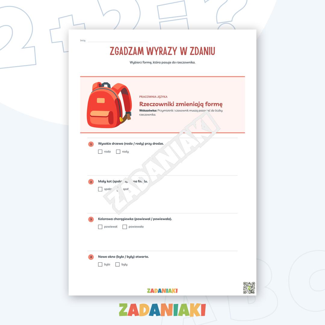 Zeszyt ćwiczeń – Rzeczownik: liczba i rodzaj bez zgadywania — podgląd 3