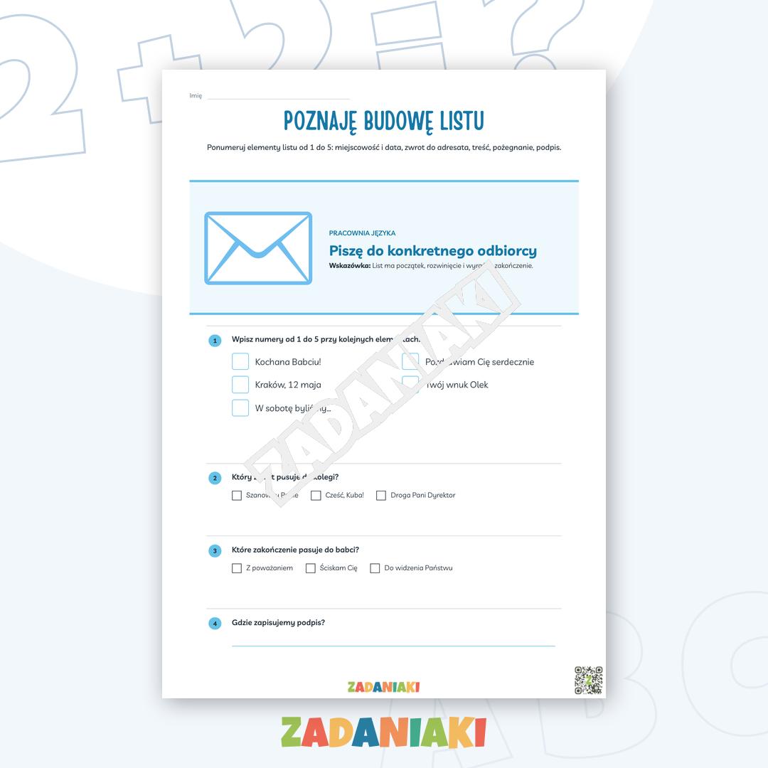 Zeszyt ćwiczeń – List prywatny i e-mail: przećwicz budowę listu i dobierz właściwy ton