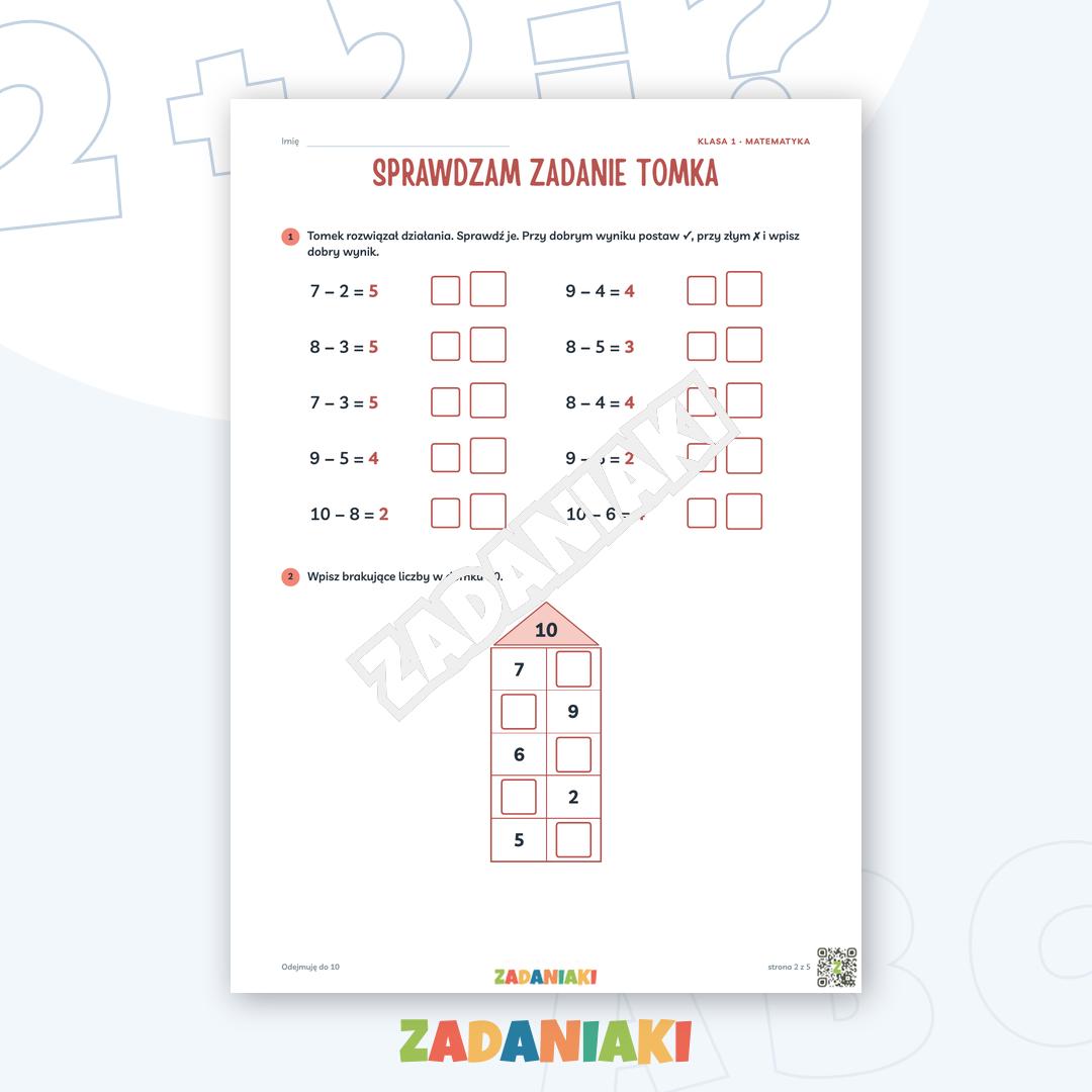 Zeszyt ćwiczeń – Odejmuję do 10: Rozumiem matematykę krok po kroku — podgląd 2