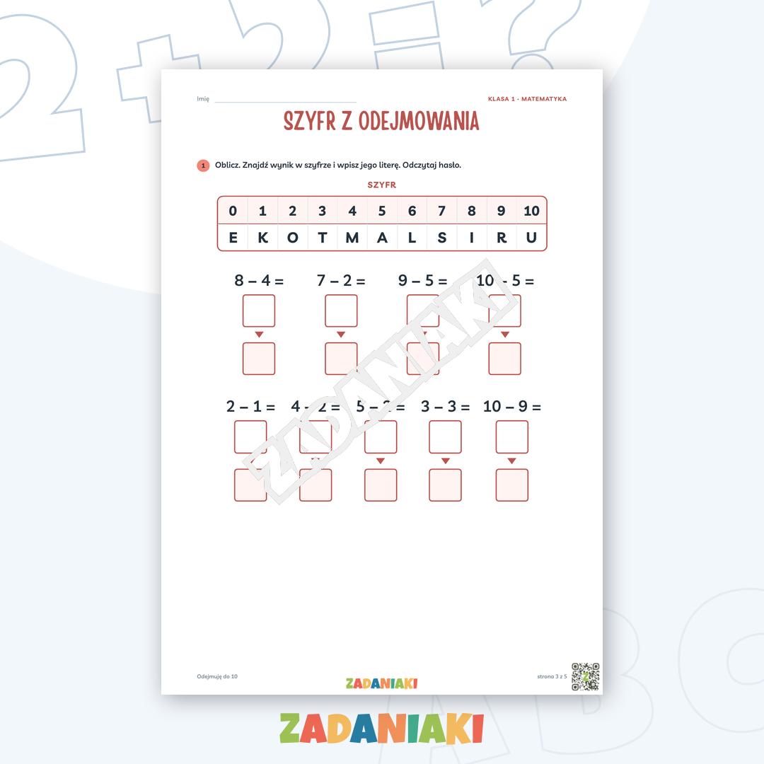 Zeszyt ćwiczeń – Odejmuję do 10: Rozumiem matematykę krok po kroku — podgląd 3