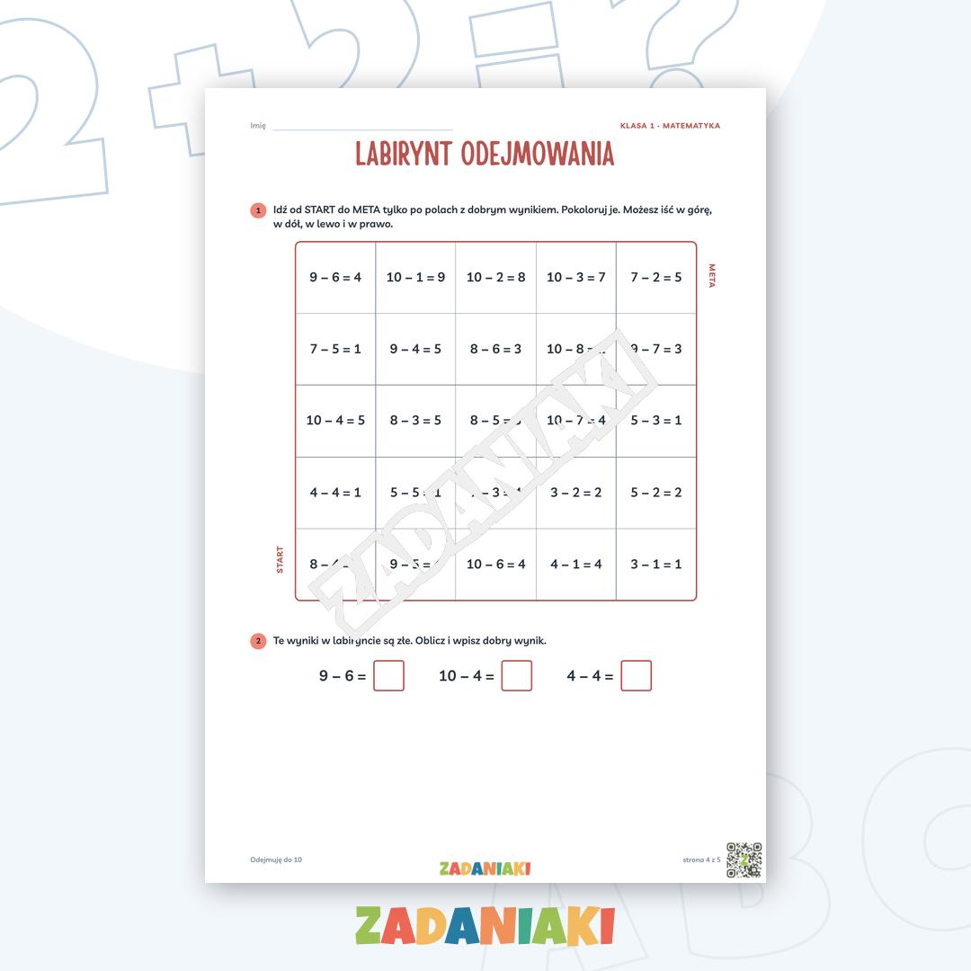 Zeszyt ćwiczeń – Odejmuję do 10: Rozumiem matematykę krok po kroku — podgląd 4
