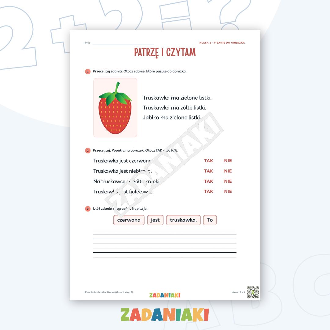 Zeszyt ćwiczeń – Pisanie do obrazka: Owoce (klasa 1, etap 2)