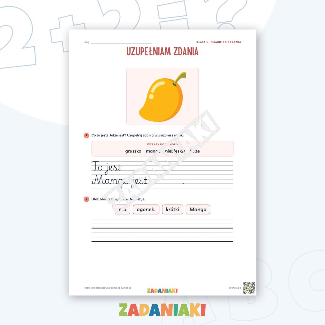 Zeszyt ćwiczeń – Pisanie do obrazka: Owoce (klasa 1, etap 2) — podgląd 2