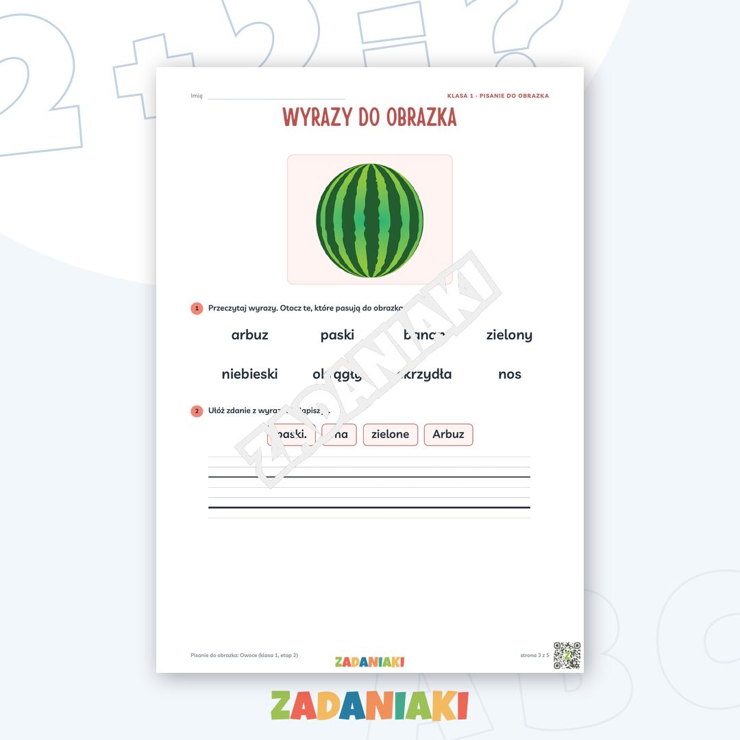 Zeszyt ćwiczeń – Pisanie do obrazka: Owoce (klasa 1, etap 2) — podgląd 3