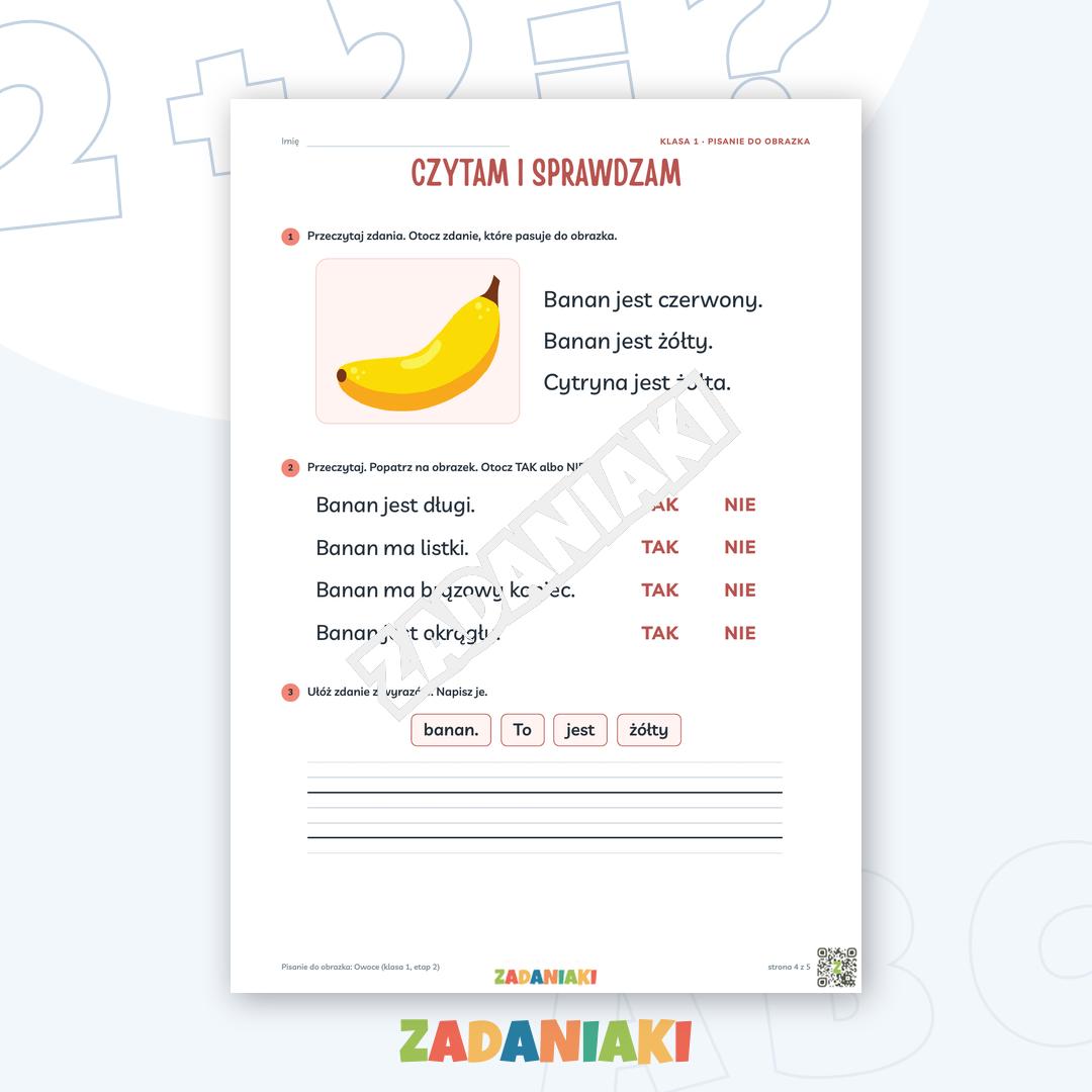 Zeszyt ćwiczeń – Pisanie do obrazka: Owoce (klasa 1, etap 2) — podgląd 4