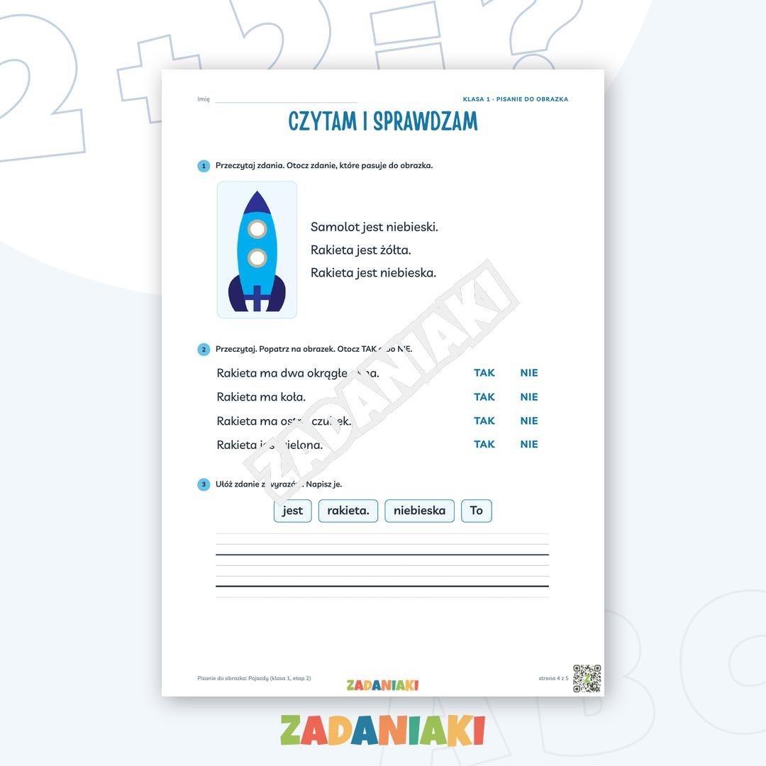 Zeszyt ćwiczeń – Pisanie do obrazka: Pojazdy (klasa 1, etap 2) — podgląd 4