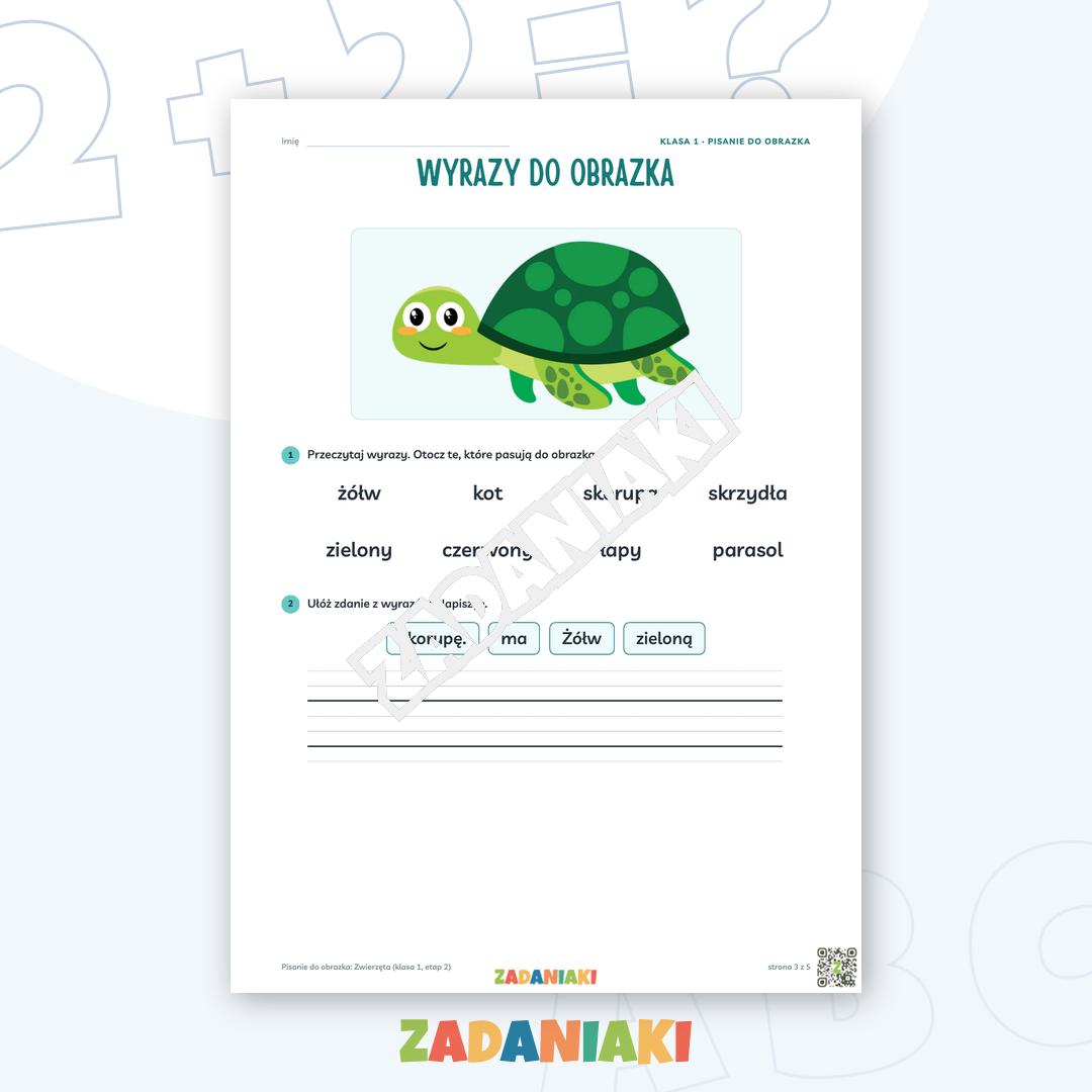 Zeszyt ćwiczeń – Pisanie do obrazka: Zwierzęta (klasa 1, etap 2) — podgląd 3