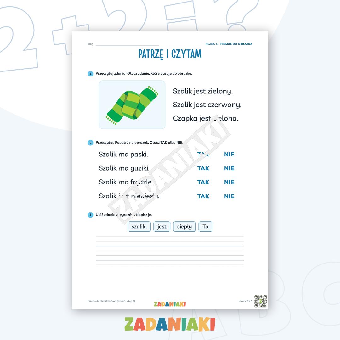 Zeszyt ćwiczeń – Pisanie do obrazka: Zima (klasa 1, etap 2)