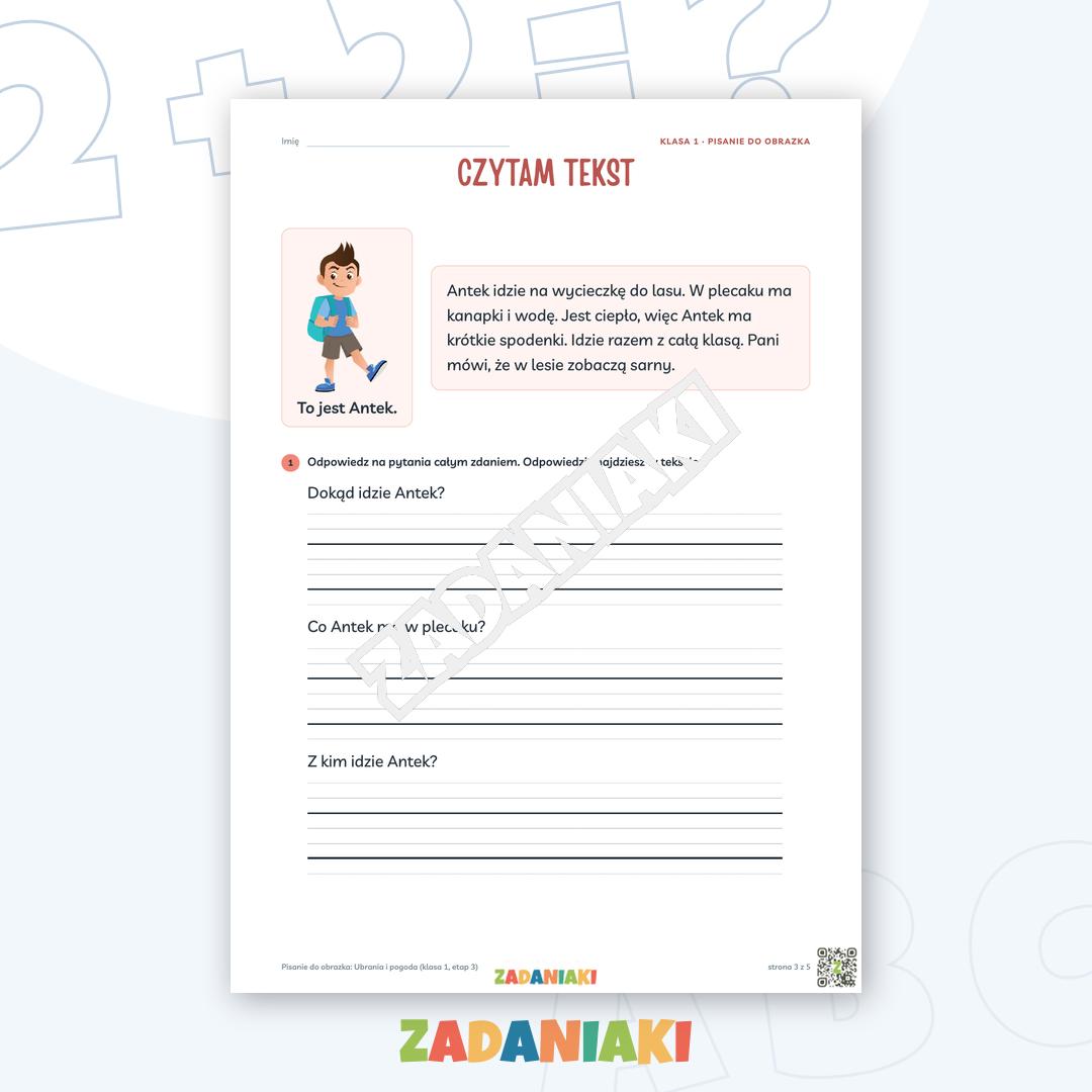 Zeszyt ćwiczeń – Pisanie do obrazka: Ubrania i pogoda (klasa 1, etap 3) — podgląd 3