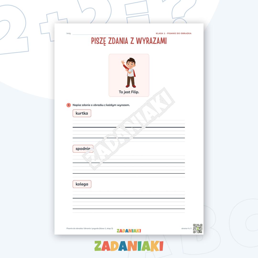 Zeszyt ćwiczeń – Pisanie do obrazka: Ubrania i pogoda (klasa 1, etap 3) — podgląd 4
