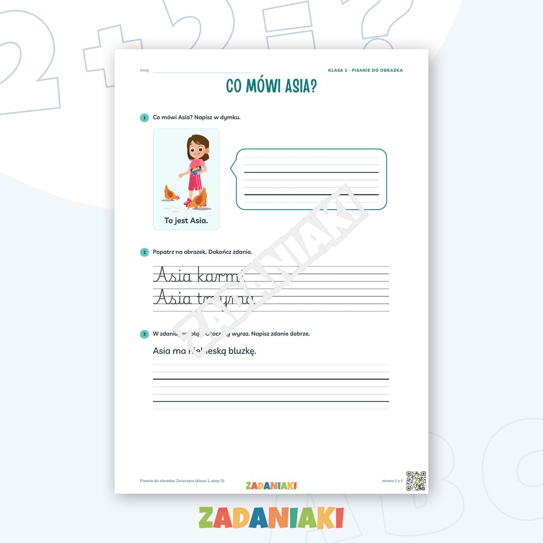 Zeszyt ćwiczeń – Pisanie do obrazka: Zwierzęta (klasa 1, etap 3)