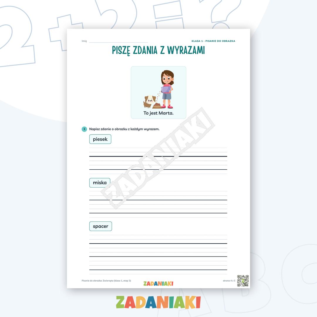 Zeszyt ćwiczeń – Pisanie do obrazka: Zwierzęta (klasa 1, etap 3) — podgląd 4