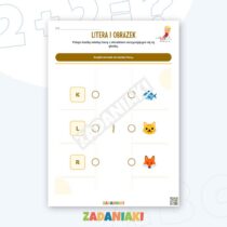 Zeszyt ćwiczeń – Litery i obrazki: łącz litery z głoską słyszaną w nazwie obrazka — przykładowa karta pracy 1