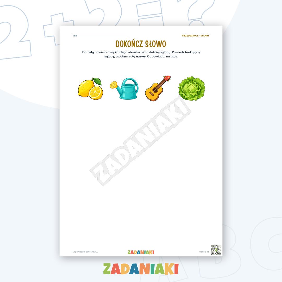 Zeszyt ćwiczeń – Dopowiadam koniec nazwy